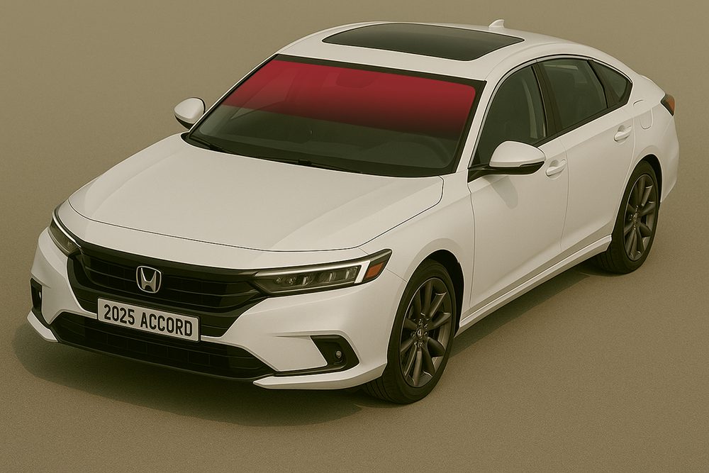 Sedan with the windshield brow strip tinted